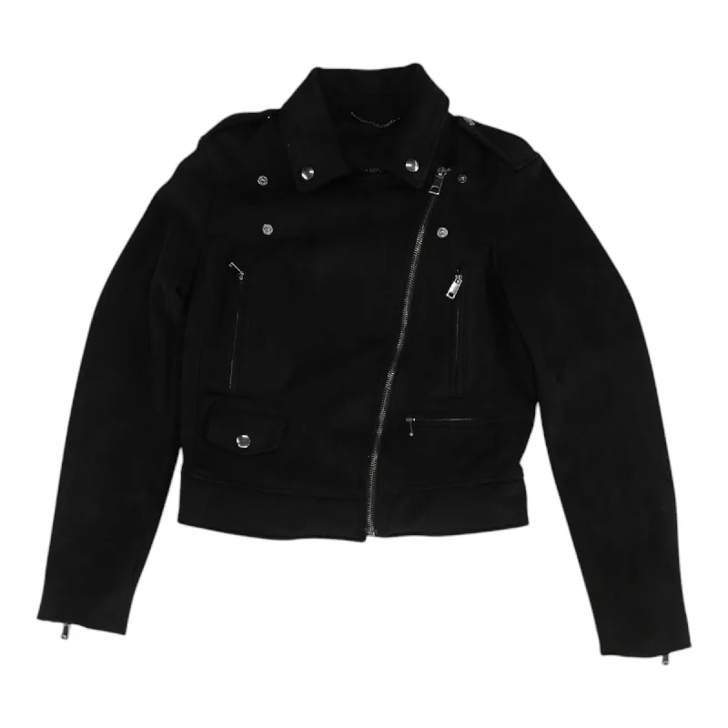 Black Solid Faux Leather Jacket