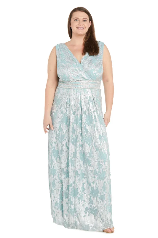 R&M Richards 1198W Long Formal Plus Size Metallic Printed Dress