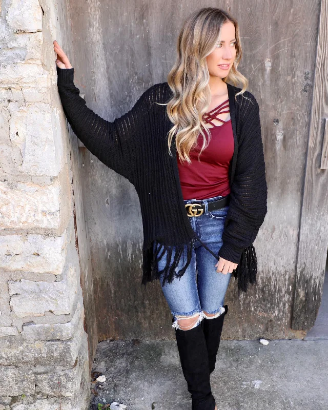 Black Ribbed Knit Dolman Cardigan