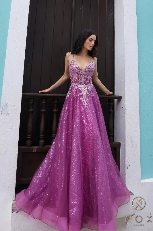 Nox Anabel C1407 Glitter Long A Line Prom Dress