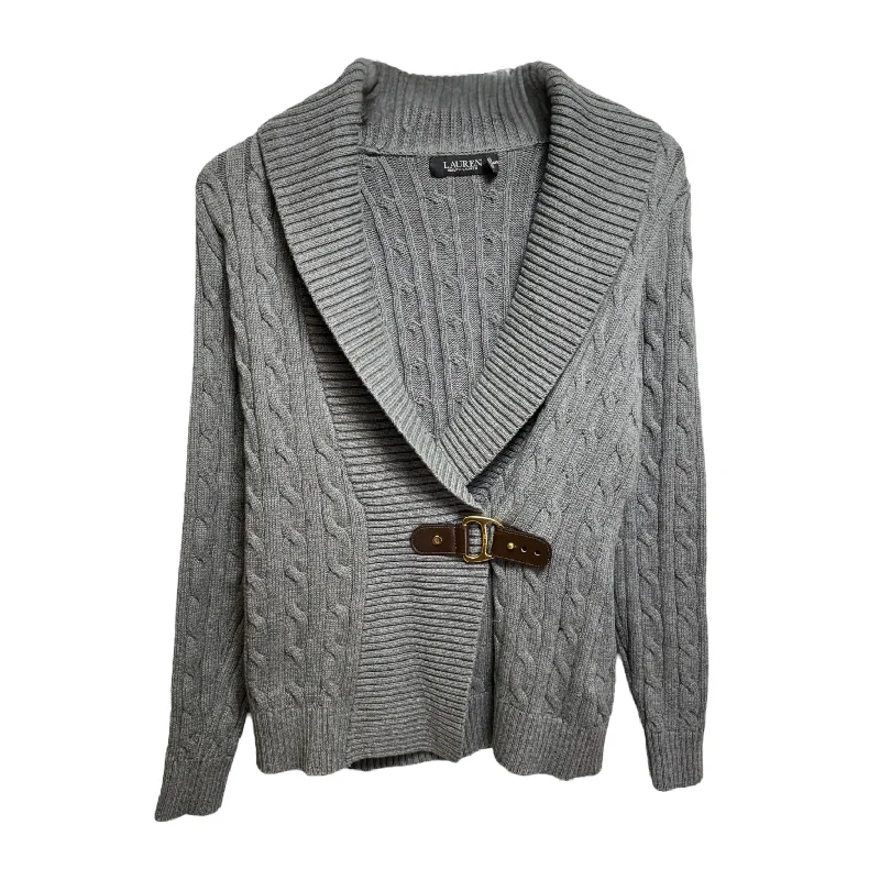 Buckle Cable Knit Sweater Cardigan By Lauren By Ralph Lauren In Grey, Size: Sp