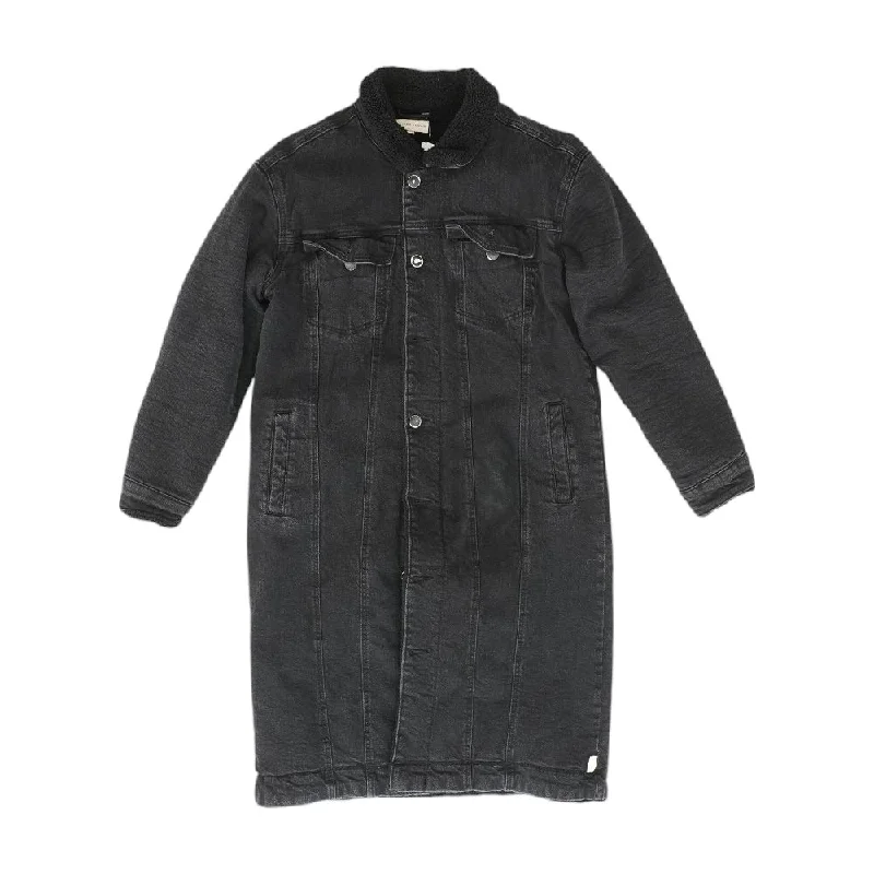 Black Solid Denim Coat