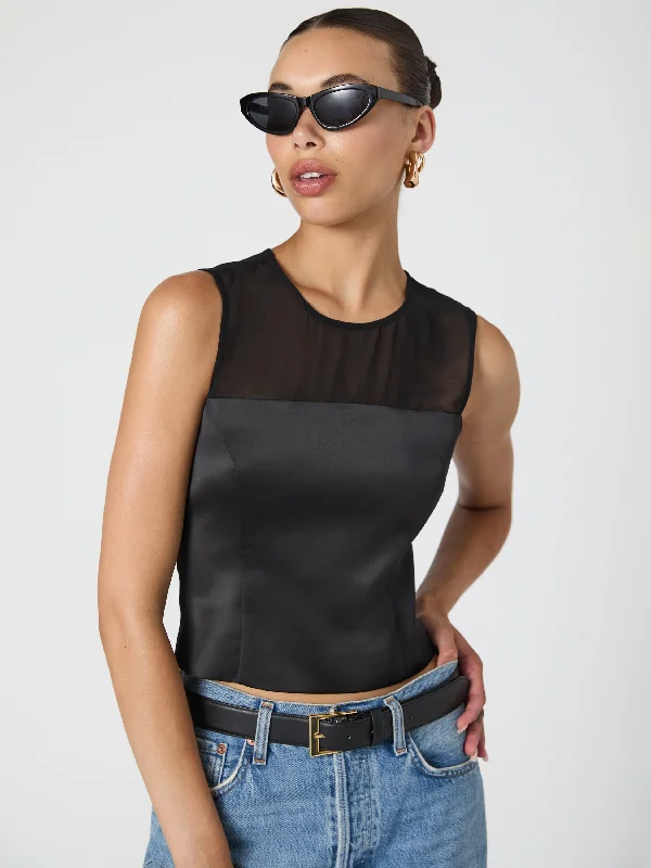 Sheer Panel Satin Sleeveless Top