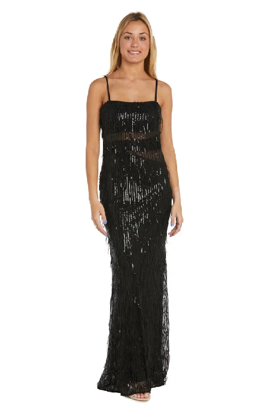 Morgan & Co 13133 Fitted Sequin Fringe Formal Prom Long Dress