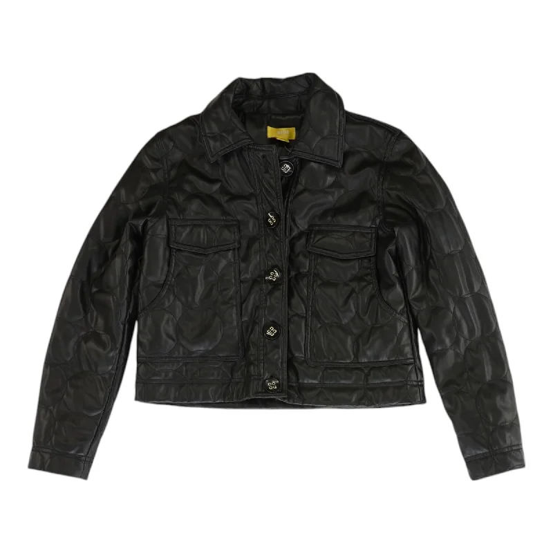 Black Solid Faux Leather Jacket