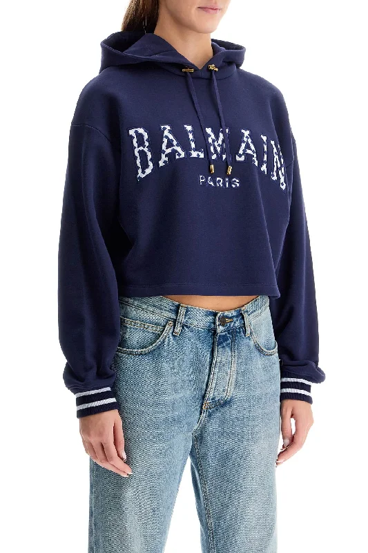 Balmain Vichy Logo Cropped Sweatshirt