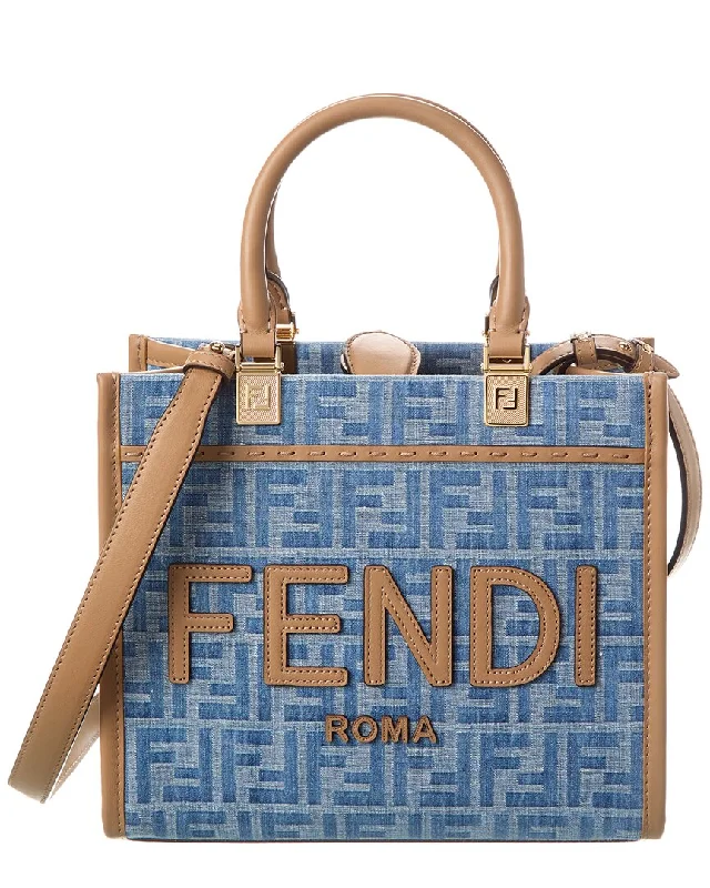 FENDI Sunshine Small FF Denim & Leather Tote