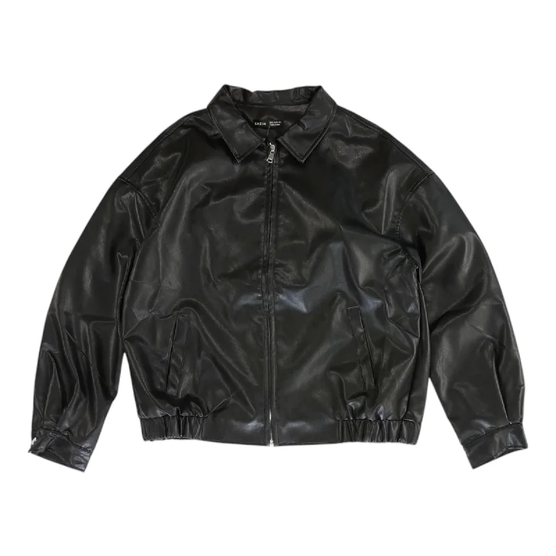 Black Solid Faux Leather Jacket