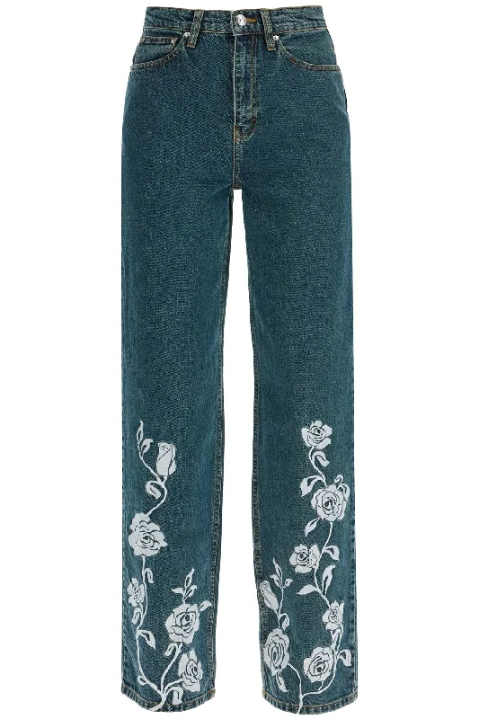 Rotate Women's Jeans In blue Steel blue With Floral Details