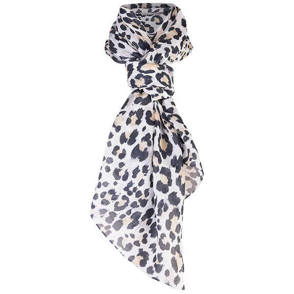 Printed Modal Cashmere Scarf in Neutral Leopard