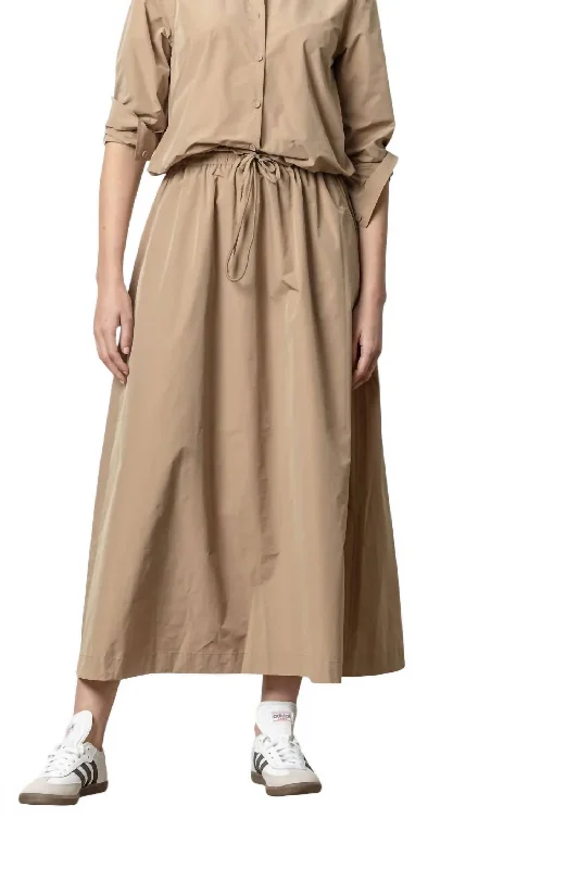 Nylon Maxi Skirt In Hickory