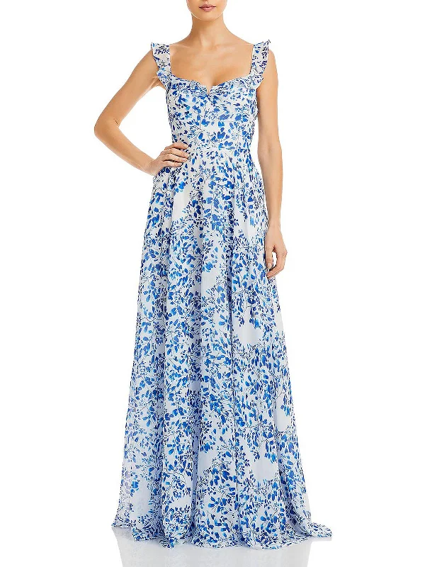 Evangeline Womens Chiffon Printed Evening Dress