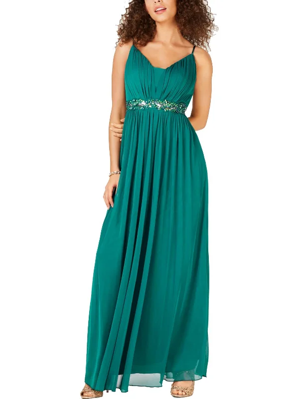 Juniors Womens Beaded Grecian Formal Dress