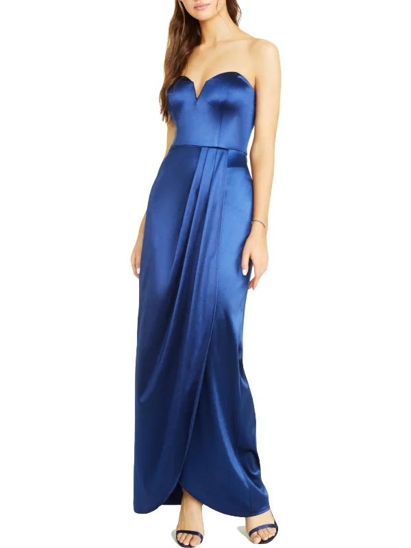 Juniors Womens Pleated Slit Evening Dress