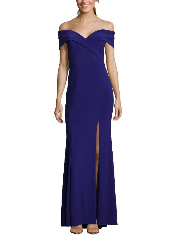 Petites Womens Sweetheart Off-The-Shoulder Evening Dress