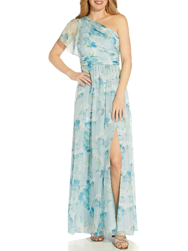 Womens Chiffon Floral Print Evening Dress