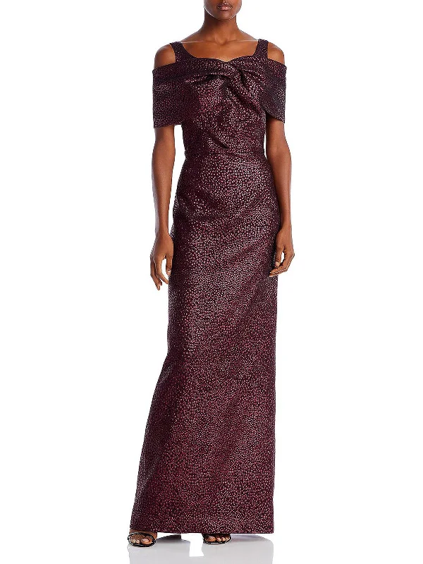 Womens Jacquard Metallic Evening Dress