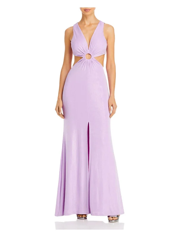 Womens Ruched Cut-Out Evening Dress