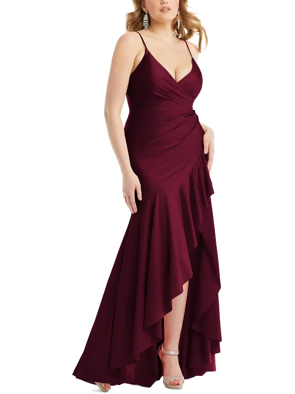 Womens Ruffled Polyester Evening Dress