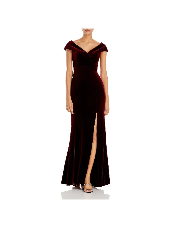 Womens Velvet Side Slit Evening Dress