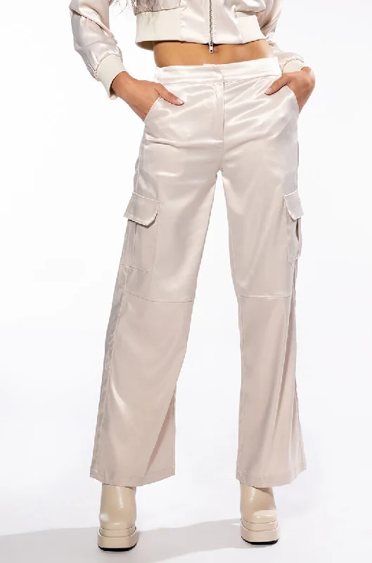 NOTHING BUT TROUBLE SATIN CARGO PANT