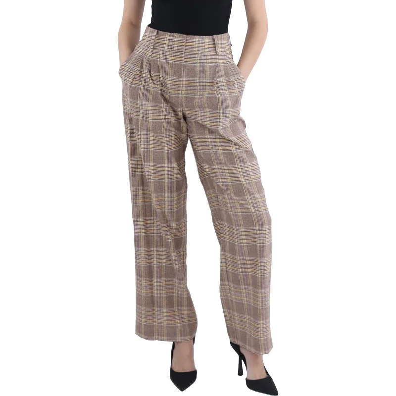 Plus Womens Plaid High Rise Wide Leg Pants