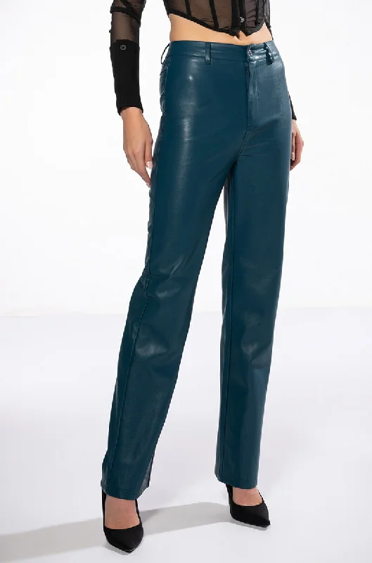 TE QUIERO HIGH RISE VEGAN LEATHER STRAIGHT LEG PANTS