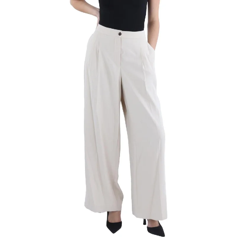 Womens High Rise Pleated Straight Leg Pants