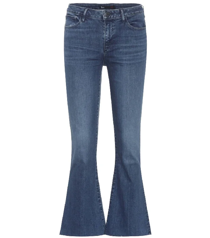 Women's W25 Midway Extreme Cropped Jeans Fringed Edges Denim Pants In Blue