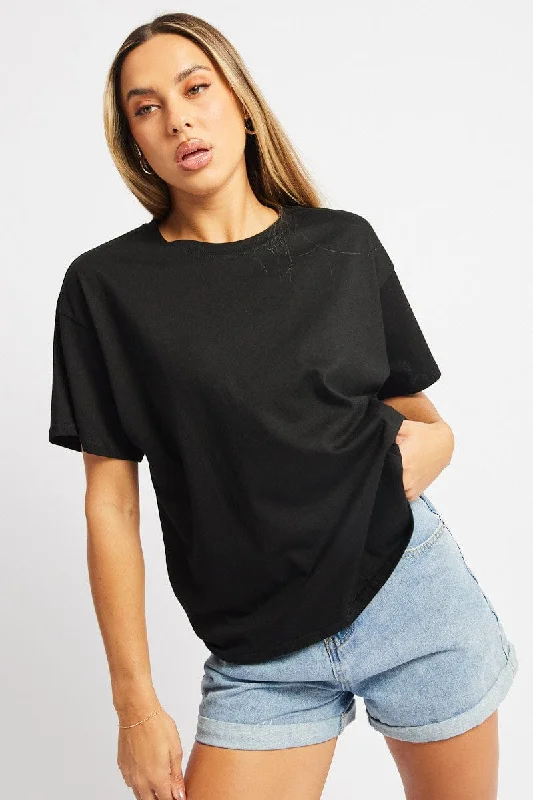 Black Oversized T Shirt Short Sleeve Crew Neck