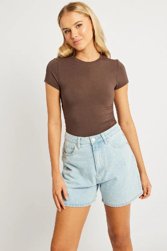 Brown T Shirt Short Sleeve Crew Neck Modal