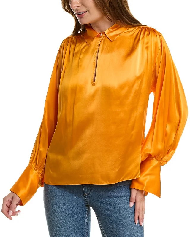 FRAME Denim Satin Keyhole Silk Popover Top