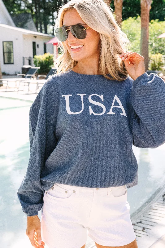 USA Navy Blue Corded Graphic Sweatshirt