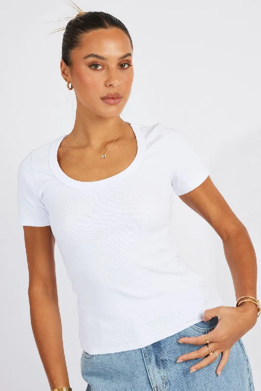 White T shirt Short sleeve Scoop Neck