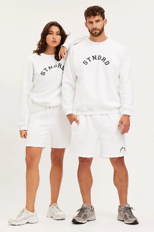 White Unisex Sweatshirts Oversized Crew Neck